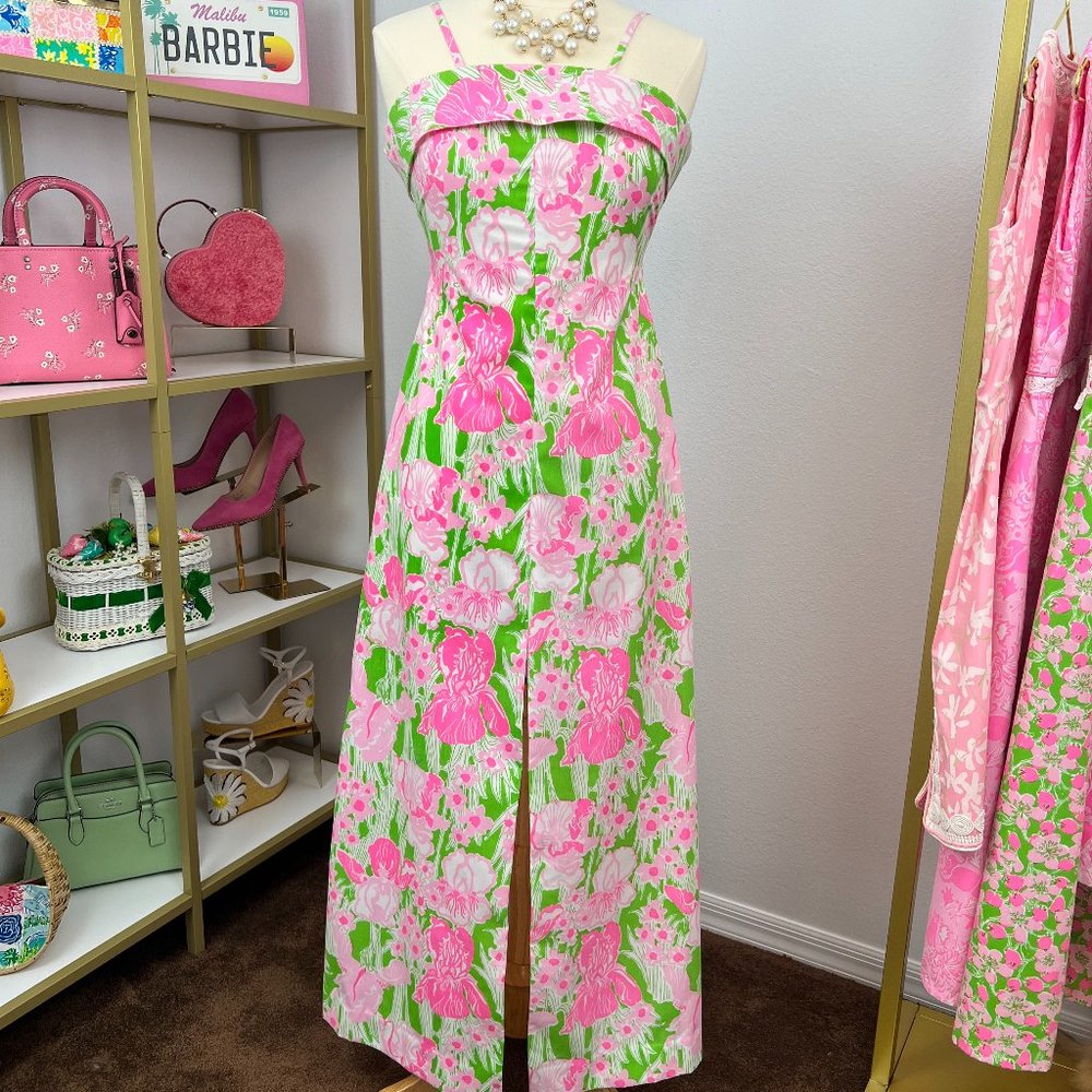 SOLD Vintage "Liza" by Lilly Pulitzer Classic Pink & Green Maxi Dress